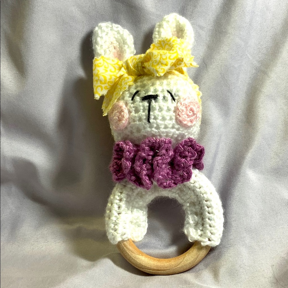 Handmade Amigurumi Rabbit Teether and Rattle